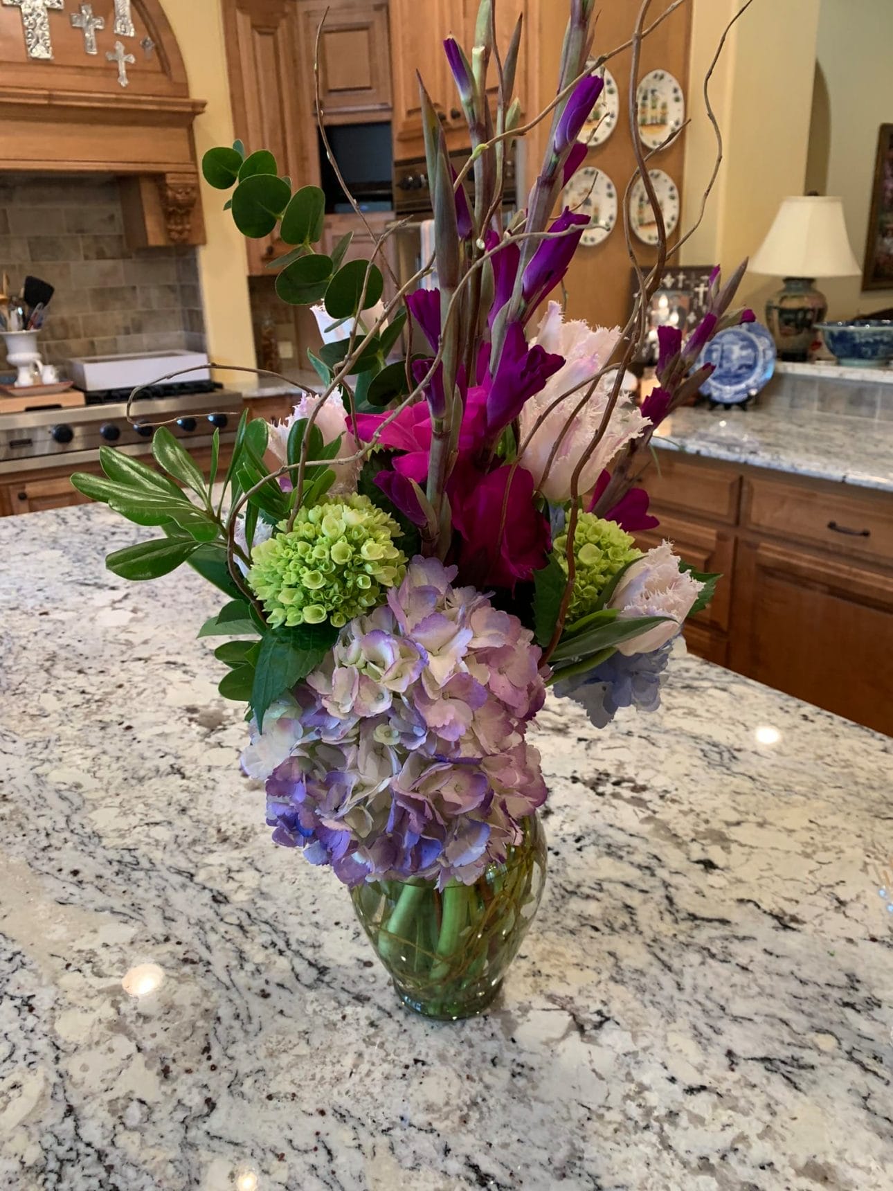 floral arrangement with hydrangeas