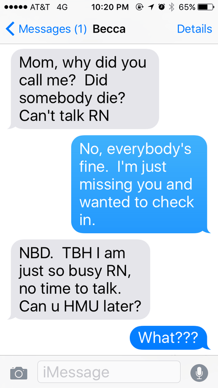 text message containing many abbreviations