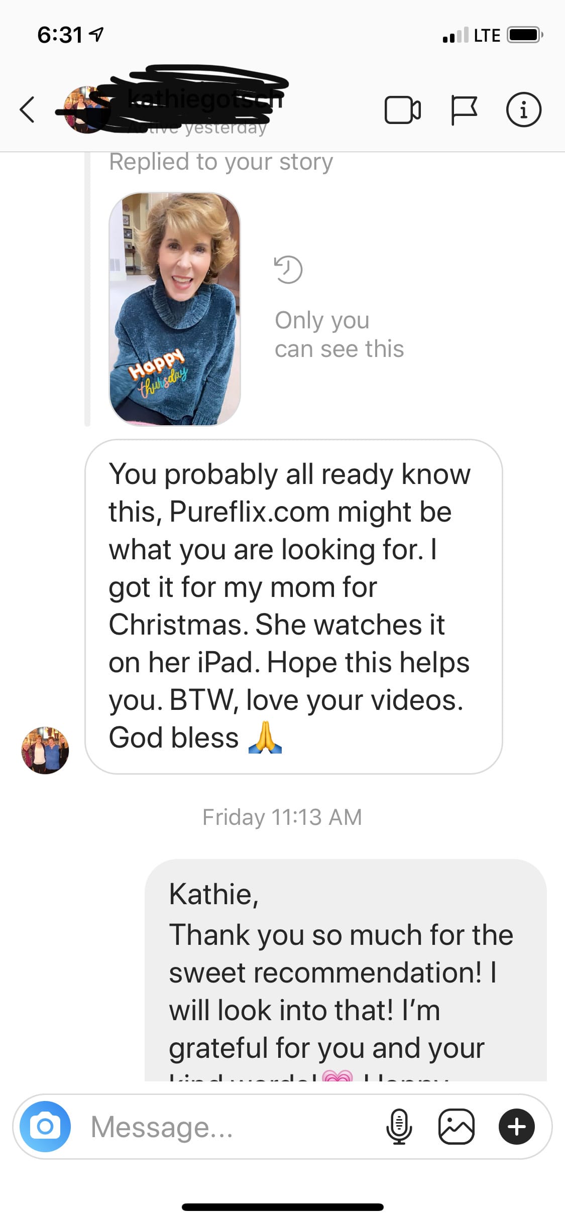 dm from follower about pureflix