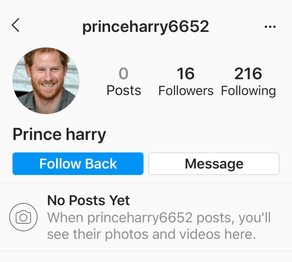 example of a fake instagram account
