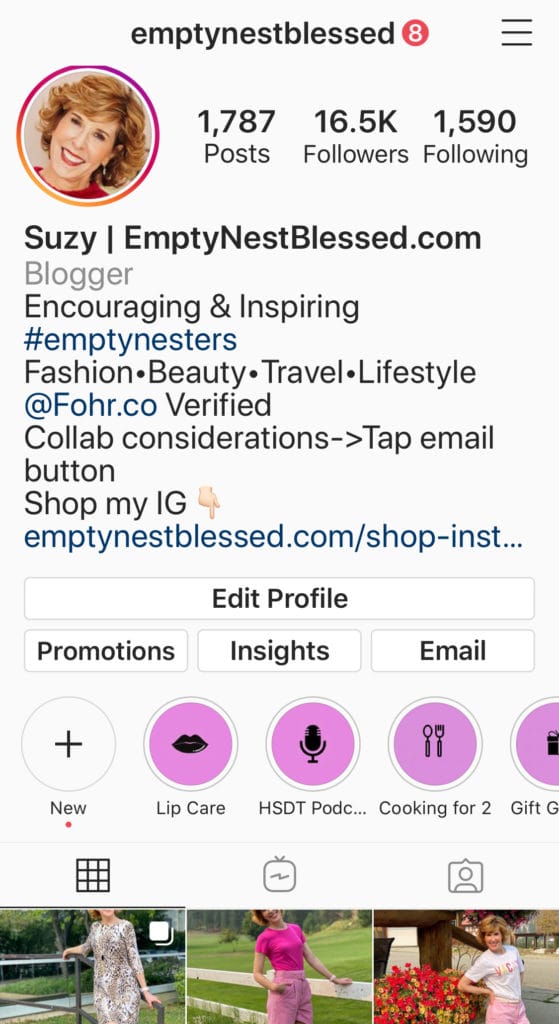 screenshot of @emptynestblessed Instagram profile page