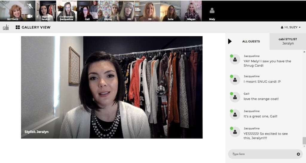 screen shot of cabi stylist leading cabi front row virtual styling experience