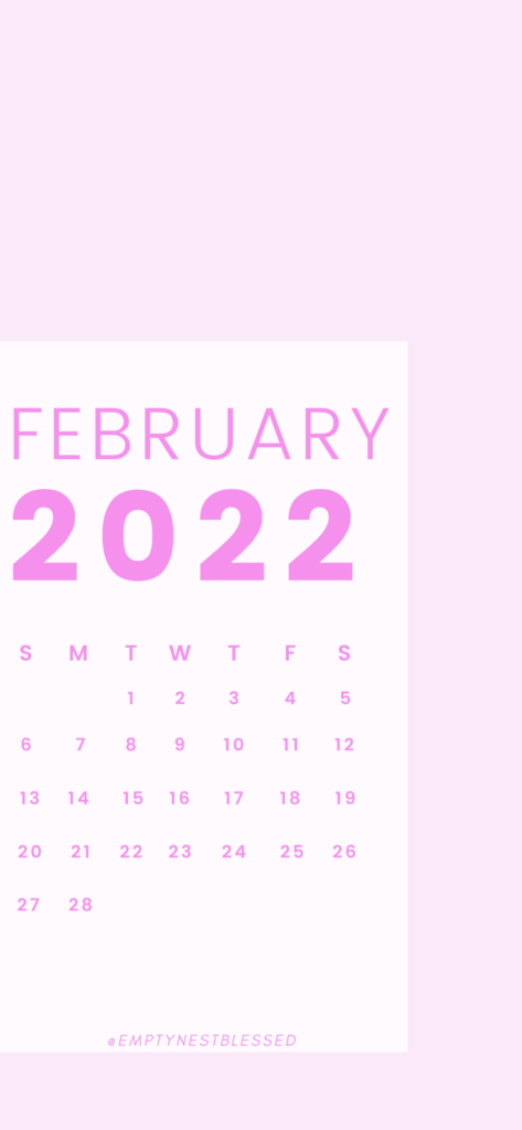 Pink iPhone wallpaper background with February 2022 calendar