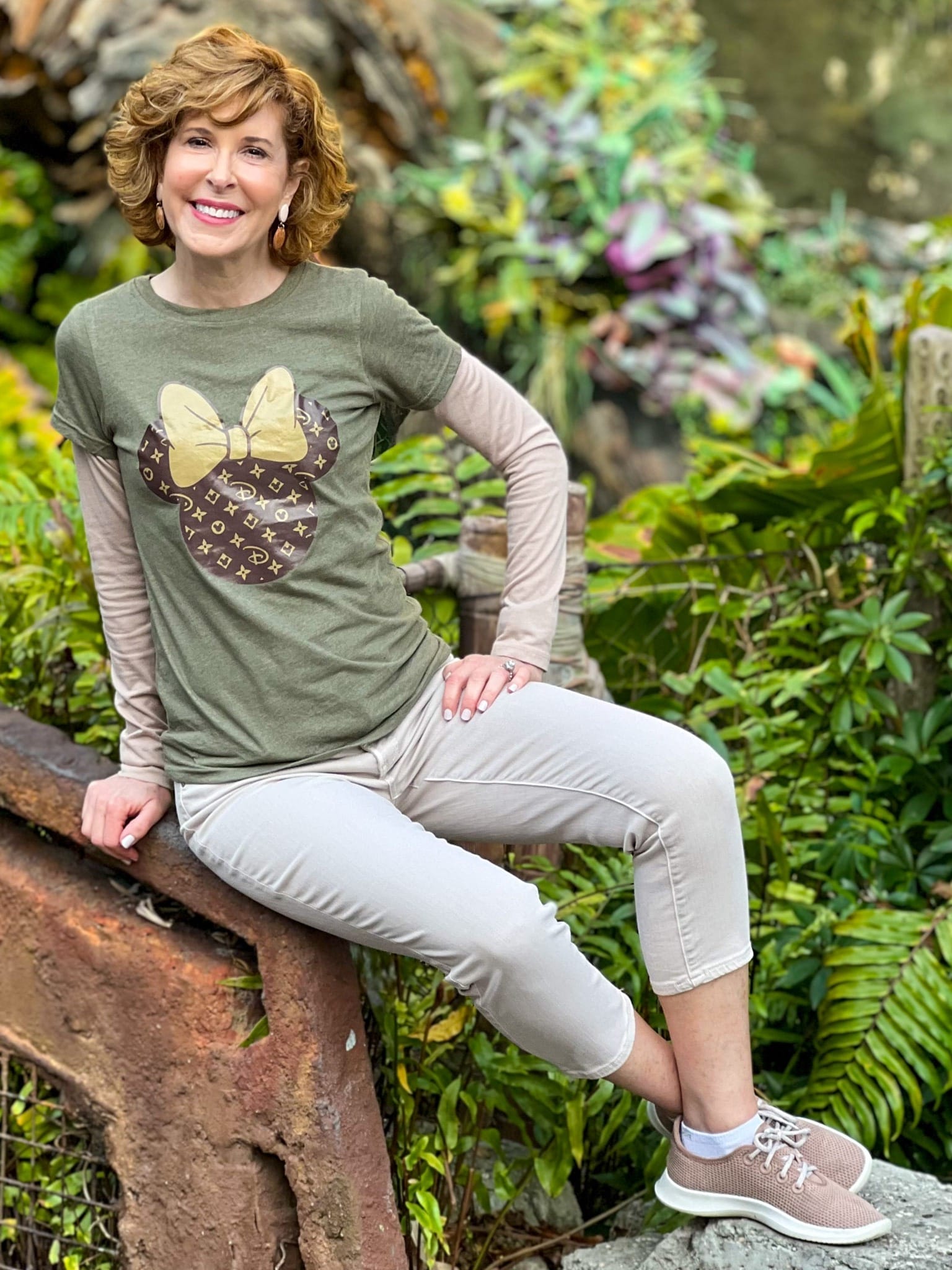 woman in louis vuitton-inspired minnie mouse tee at disney's animal kingdom