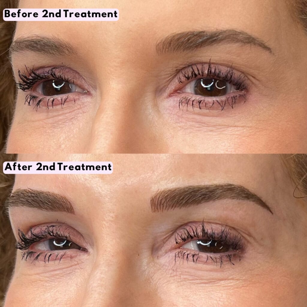 eyes of women over 50 showing microblading and shading before and after 2nd treatment