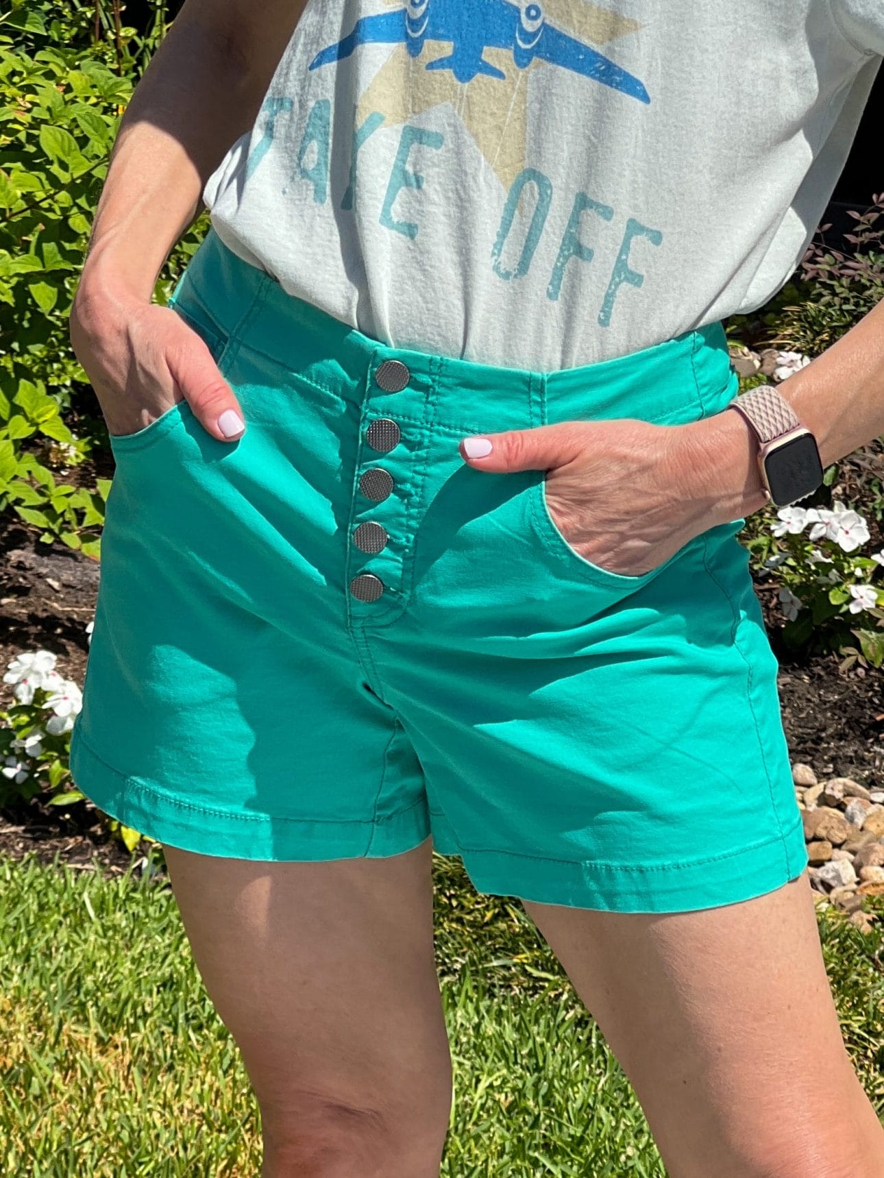 cabi button fly shorts