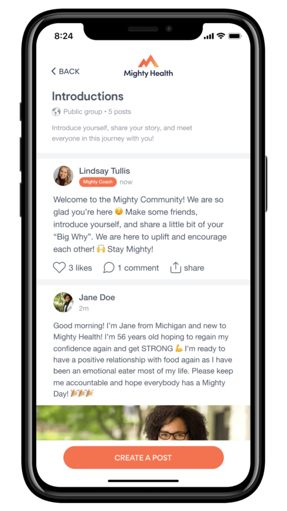 mighty health app community page