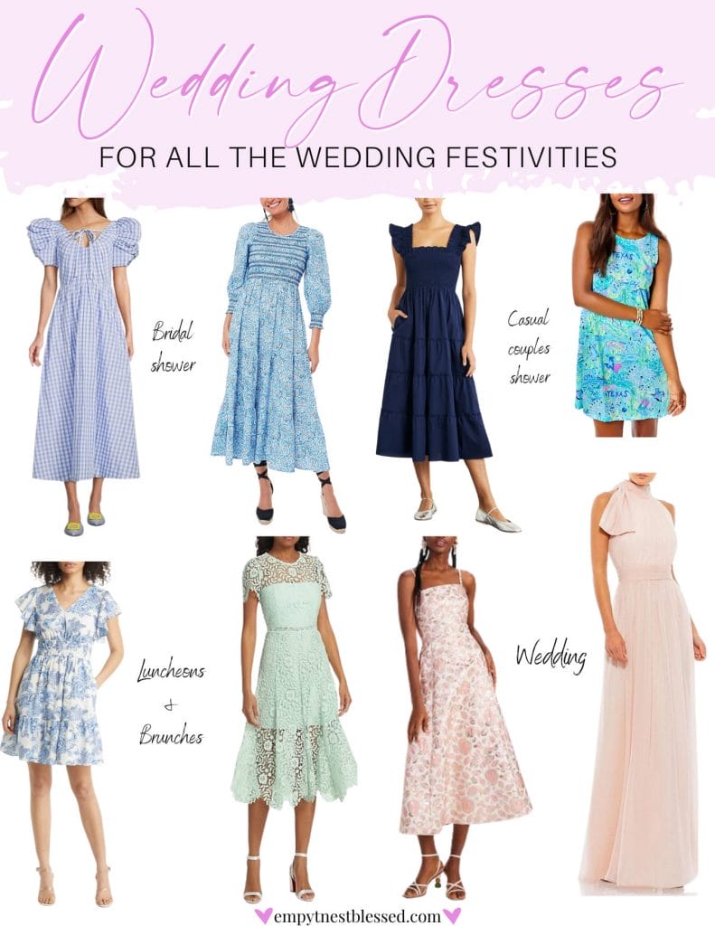 collage of wedding dresses you can wear to all the wedding festivities