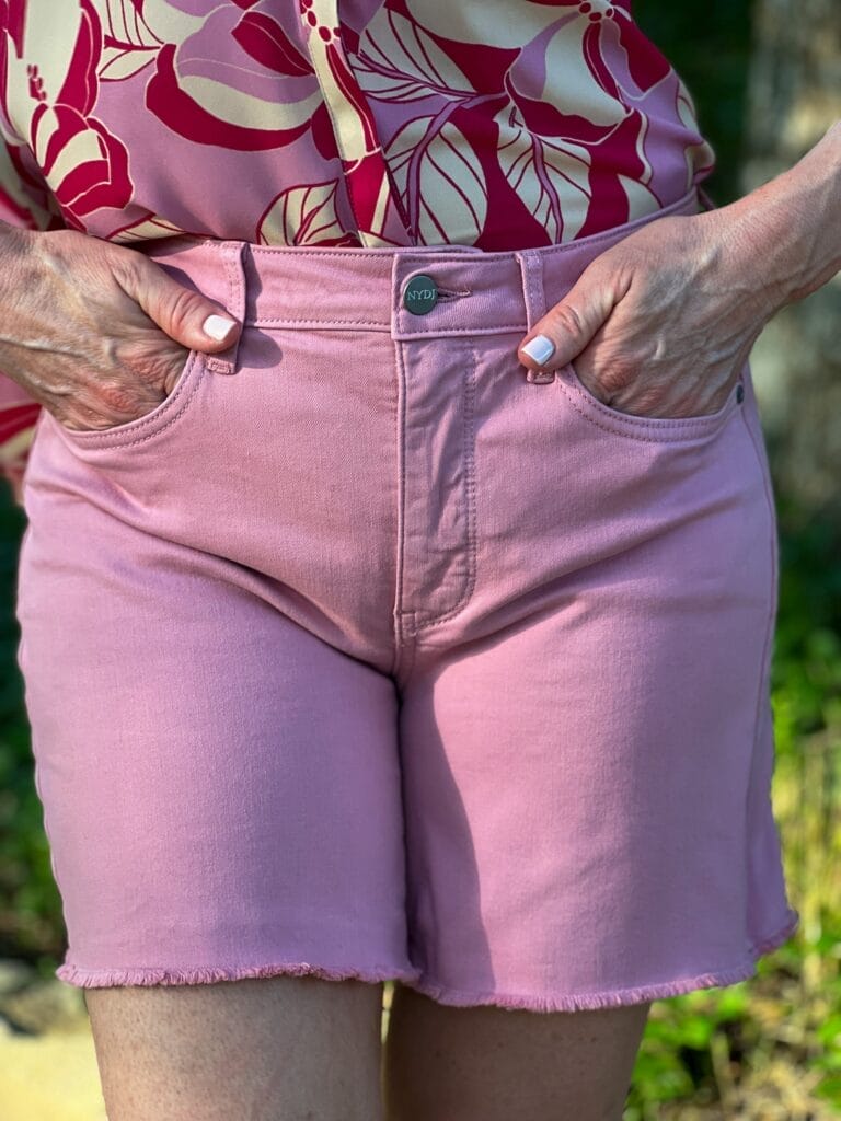 nydj a-line denim shorts in pink
