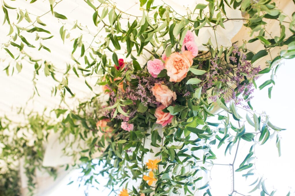 garland with flowers at garden party