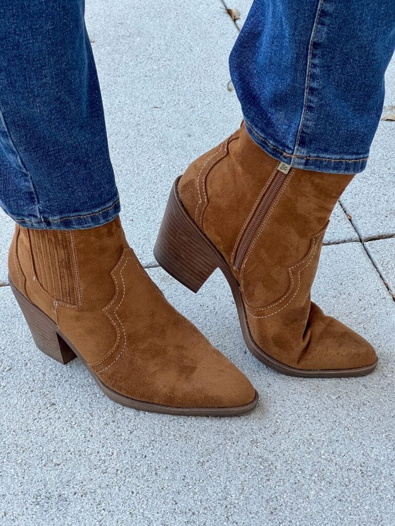 women's brown faux suede western style booties