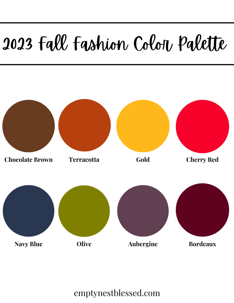 picture of color swatches of 2023 fall fashion color palette