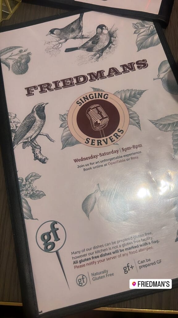 menu from friedmans in nyc