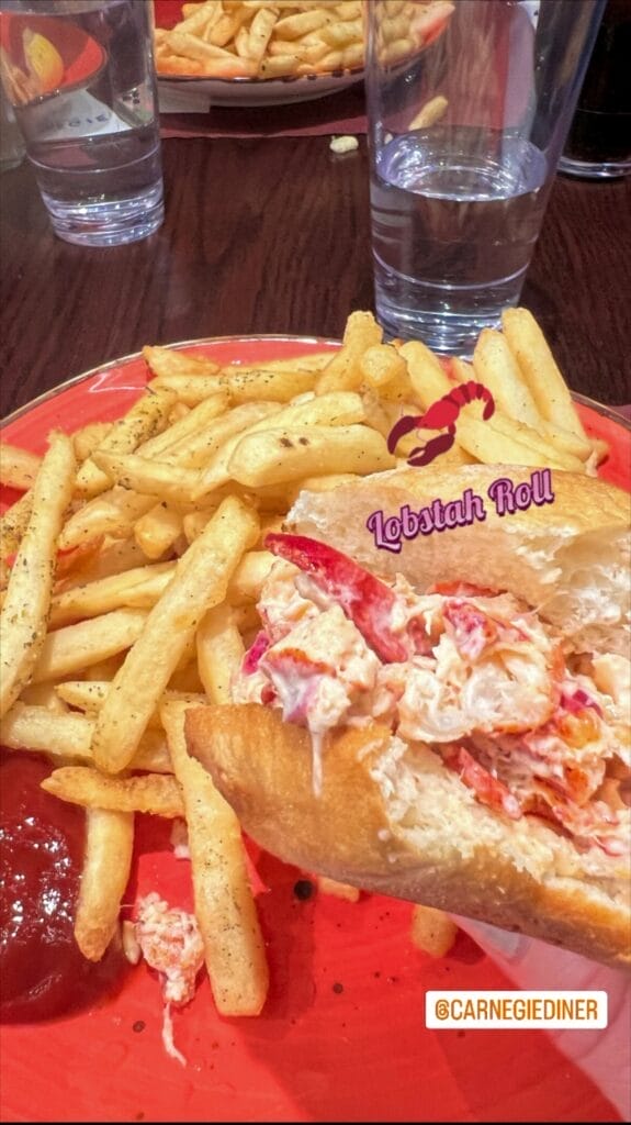 instagram photo of lobster roll from carnegie diner in nyc