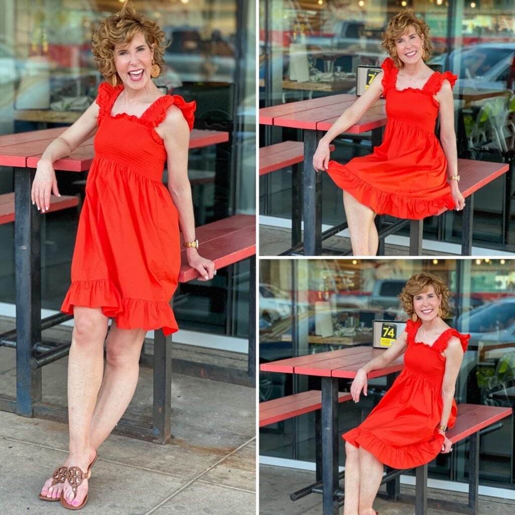 collage of looks in an orange dress