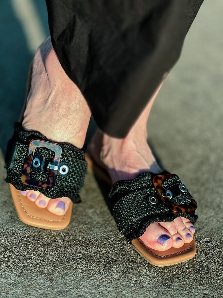 black rattan slides with buckle from target