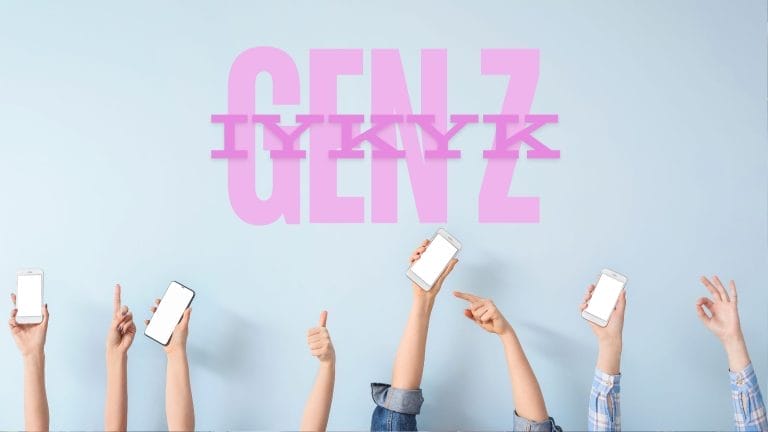 sign saying Gen Z with arms holding up phones