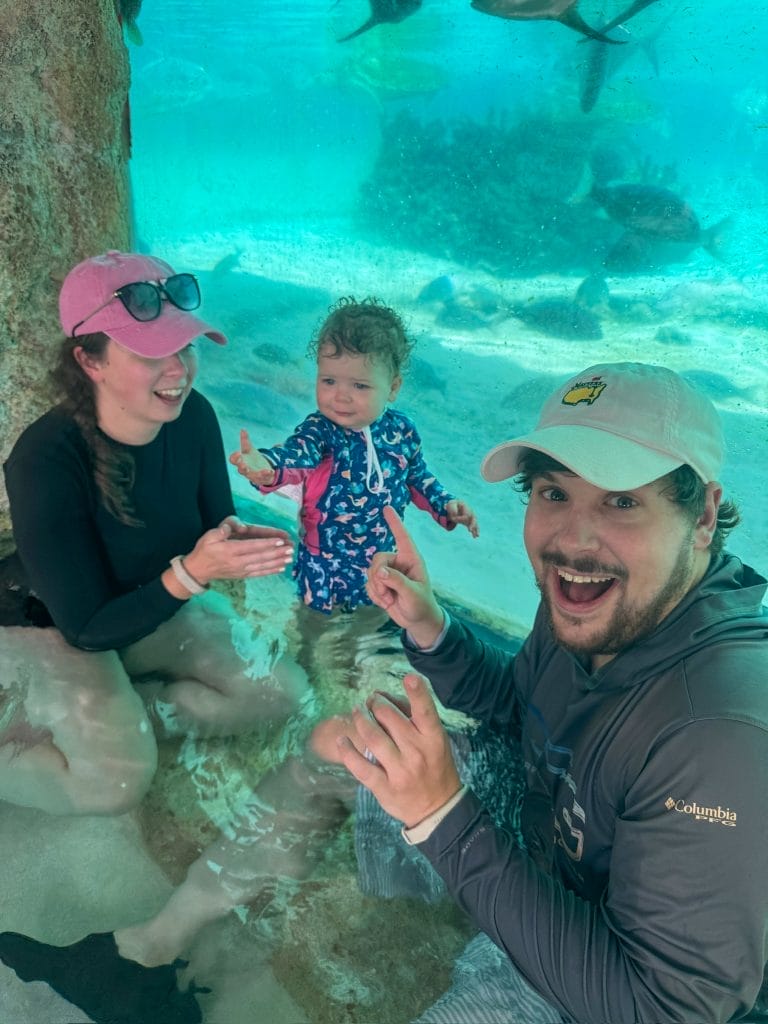 young family enjoying the aquarium pool at baha mar